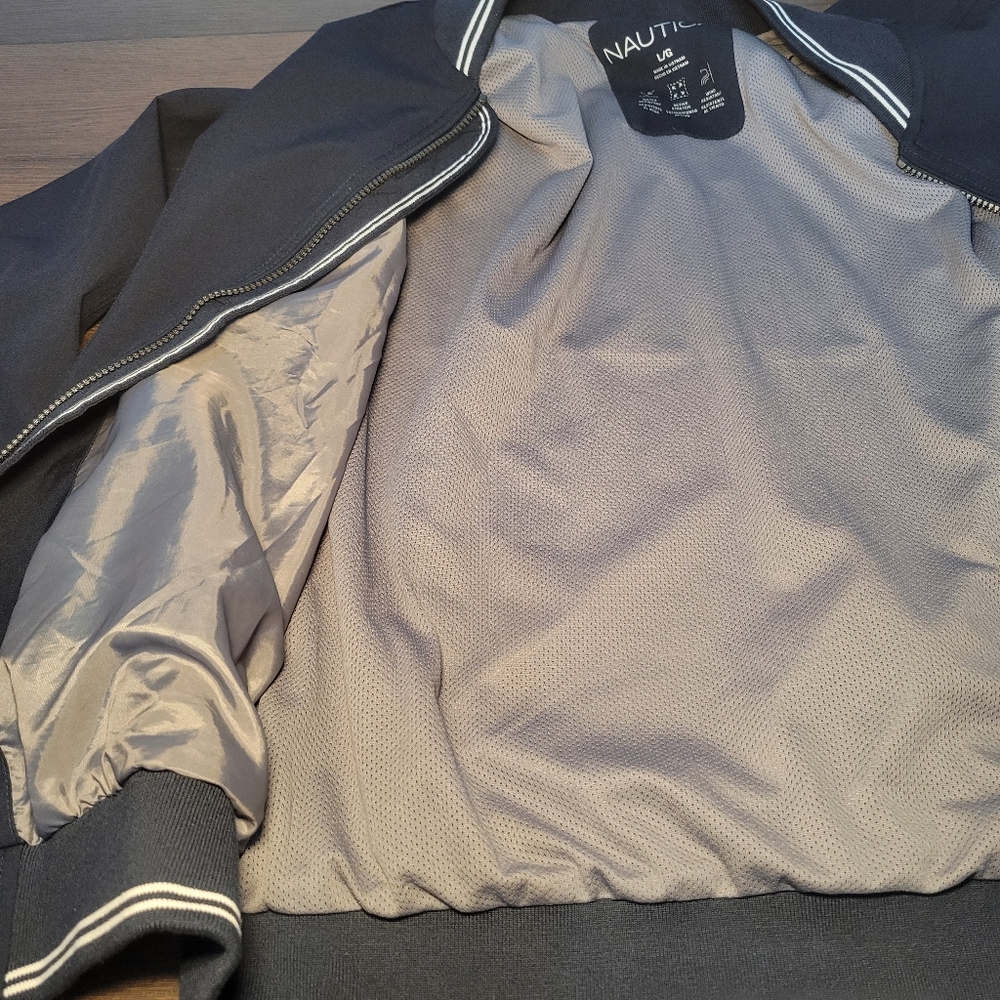 Nautica Mens Bomber Jacket Water & Wind Resistant Stretch Size Large Dark Blue - Picture 13 of 14